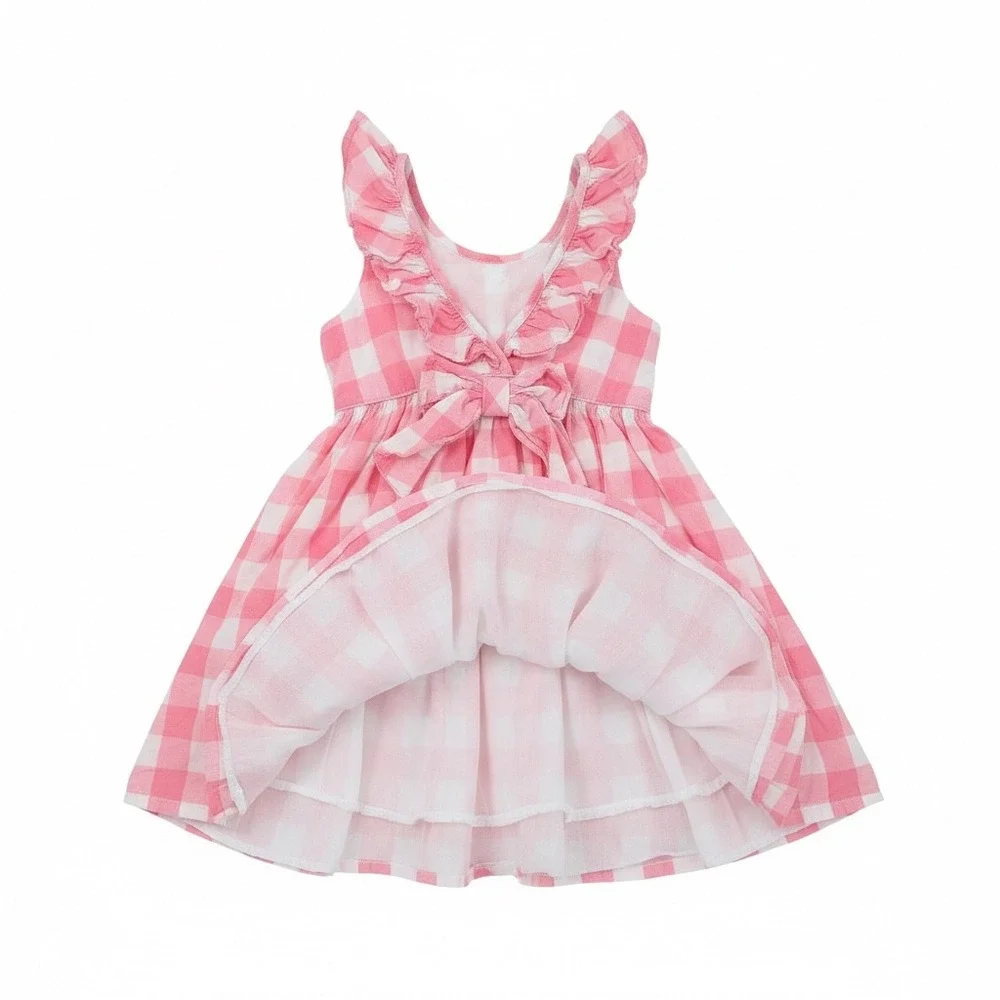 Tommy Bahama‎ Girls 5 Pink Gingham Ruffle Dress Bow Flutter 100% Cotton Coquette